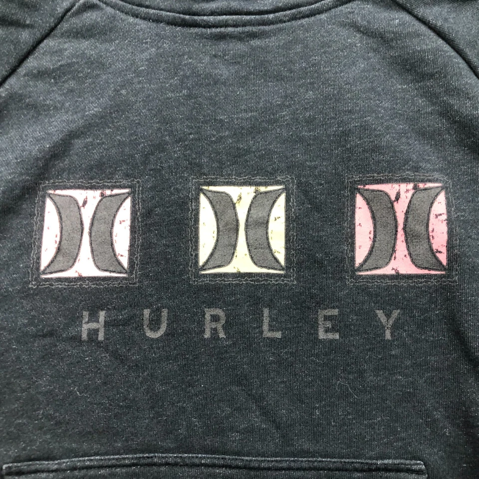 Moletom com capuz Hurley feminino pequeno preto soletrado com capuz surf praia casual - Imagem 4 de 4