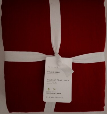 Pottery Barn Belgian Flax Linen Full/Queen Duvet , Red Berry