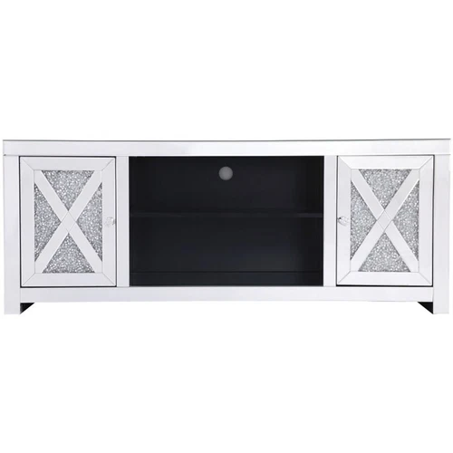 Elegant Decor Modern 2 Door 59" Clear Silver Crystal Mirrored TV Stand - Picture 4 of 11