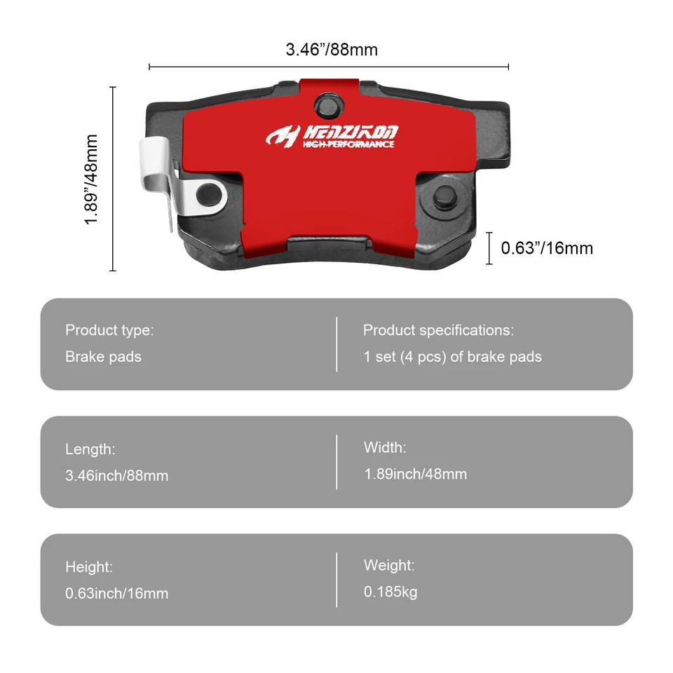Kit completo de pastillas de freno traseras de cerámica de 4 piezas - Se adapta a Honda Prelude 1992-2001 Foto 3 de 4