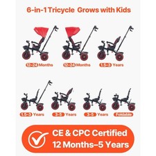 Toddler Tricycle  Stroller for 1-5 Year Old, 6-in-1 Kids Trike with Parent Push