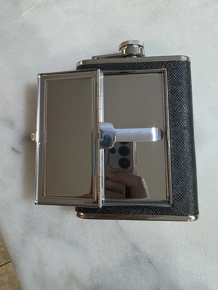 Frasco de acero inoxidable, frascos de bolsillo a prueba de fugas con estuche de cigarrillos incorporado... Foto 2 de 4