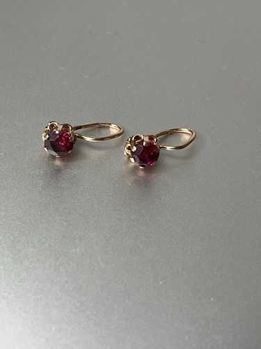 Vintage Soviet 14K 583 Stars Gold Earrings with Red Stones / Ruby Look, USSR Era - Picture 18 of 24