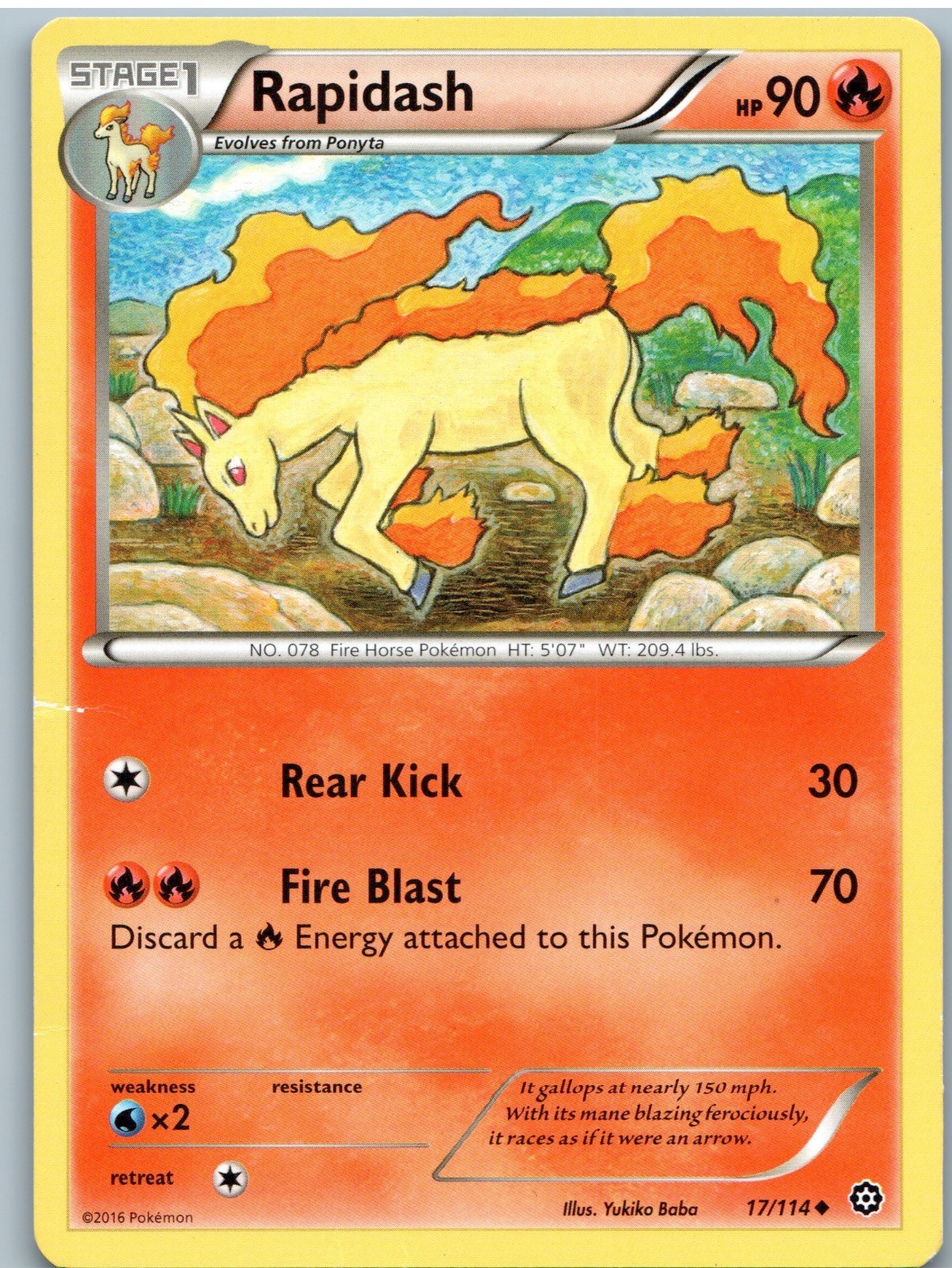 Rapidash 17/114 Uncommon Steam Siege Pokemon Moderately Played
