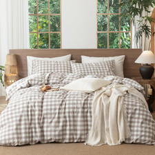 Gingham Duvet Cover Set 100 Washed Cotton Linen like  Relaxed Linen-Like Textu