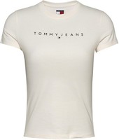 Damen T-Shirt Tommy Jeans Kurzarm Slim Fit Elfenbein XL Baumwolle Linear
