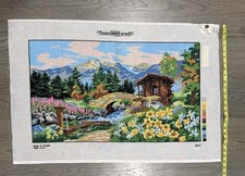  802 Vintage Margot De Paris France Alpine Landscape Needlepoint Canvas UNWORKED