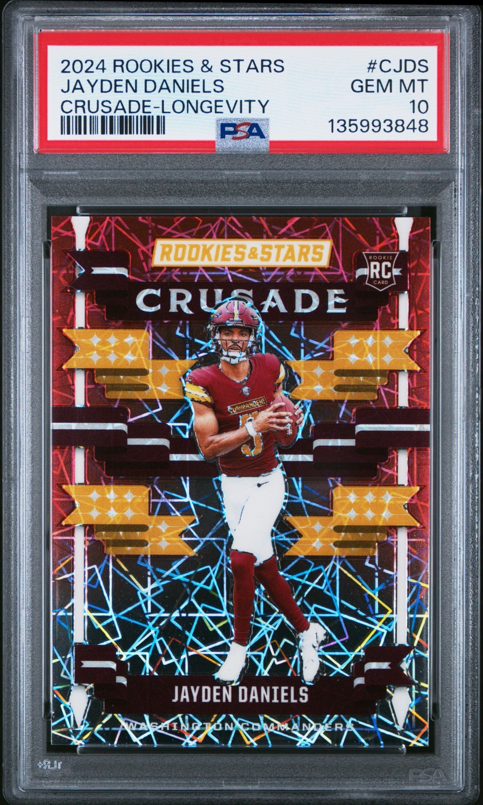 2024 PANINI ROOKIES & STARS CRUSADE CJDS JAYDEN DANIELS CRUSADE LONGEVITY PSA 10 view 1