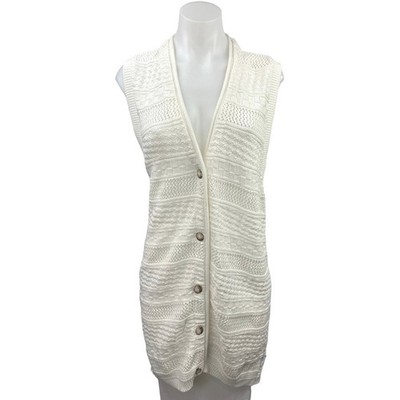Vintage 70 s Pierre Cardin White Crochet Sleeveless Vest Cardigan Sweater Top M