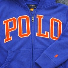 Polo Ralph Lauren Boys Full Zip Hoodie Medium 10-12 Blue Pony Logo Spellout