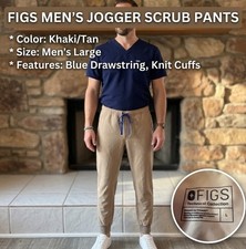 FIGS Technical Collection Scrub Pants Mens Large Khaki Tan Elastic Waist Joggers