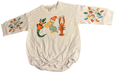 BLANKSFUL Christmas Romper 12 18M Alligator Pelican Lobster Lights Long Sleeve