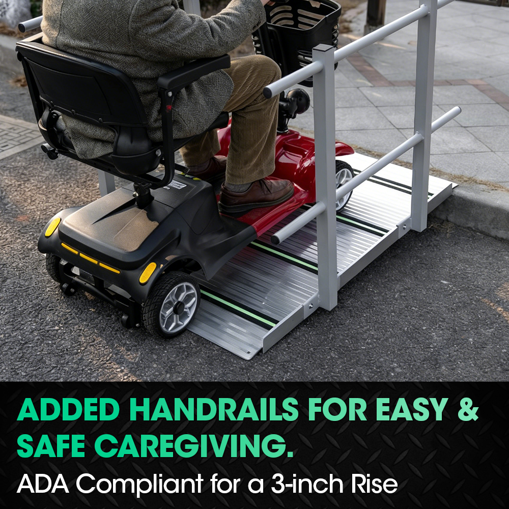 4FT Wheelchair Ramp with Handrails Non-Slip Portable Slope for Scooters ...