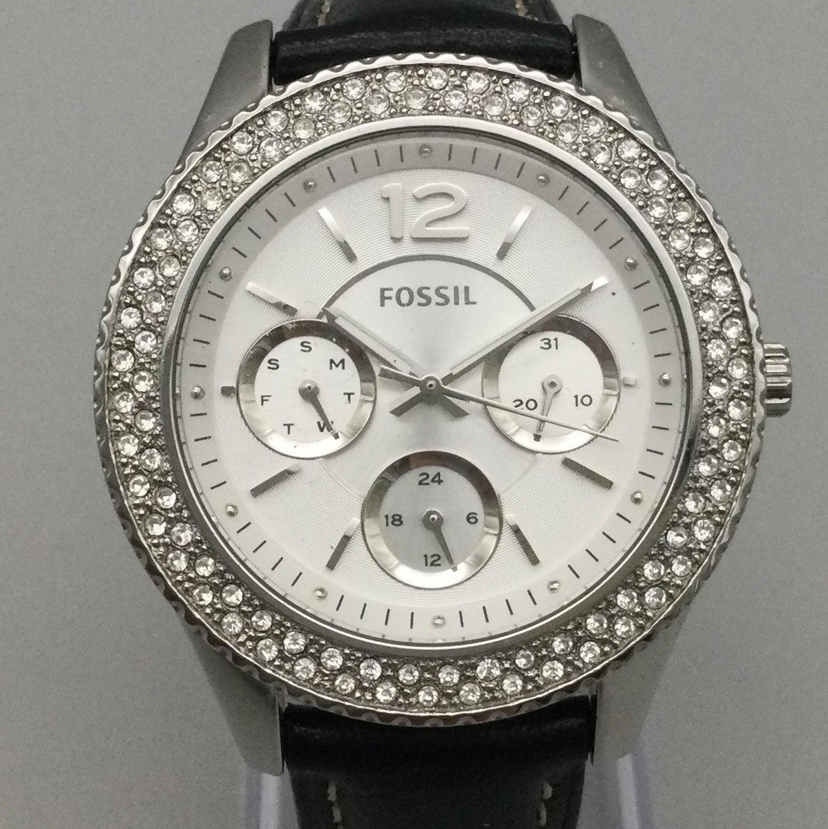 Fossil Stella Womens Watch 38mm Silver Tone Crystals Leather  display picture 3