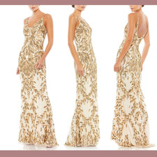 NEW Mac Duggal [ 10 ] 5107 Embellished Leaf Evening Gown in Nude Gold #S998