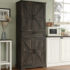 Kitchen Pantry Storage Cabinet Tall Cupboard 8 Doors 1 Drawer Dark Rustic Oak