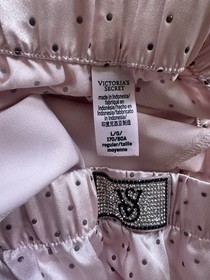 Victoria's Secret Iconic Pink Polka Dots Satin Pants Studded Bling Logo Large