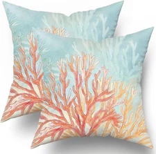 Giwawa Coastal Coral Throw Pillow Covers 16X16 Set of 2, Retro Vibe Pillow Cushi