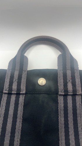 HERMES Black Gray Fourre Tout MM Small Canvas Tote Bag Purse USED - Picture 8 of 10