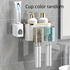 1 Set Multifunctional Toothbrush Rack and Mug Holder Wall Mounted Toothpaste and