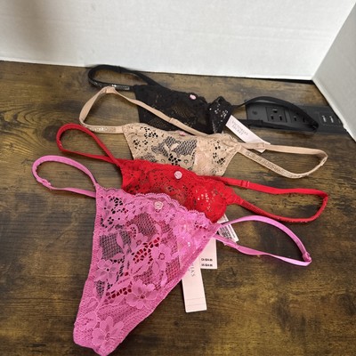 Victoria Secret DREAM ANGELS Twinkle Strap Lace V-String Panty Small x 4 NWT