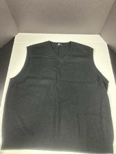 Club Room 100 Lambswool Sweater Vest Mens XL Black Sleeveless V Neck Pullover