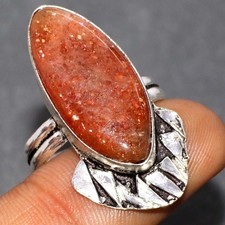 Sunstone 925 Silver Plated Gemstone Handmade Ring US 10 Gifts For Women MJ