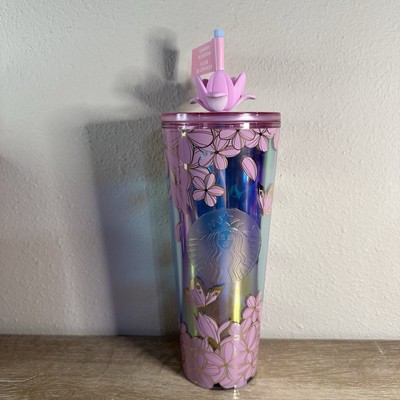 Starbucks 2025 Cherry Blossom Cold Cup Tumbler w/ Flower Topper 24oz NWT