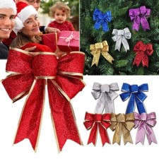 Giltering Christmas Tree Bows Large Red Bows Ribbon Bows Xmas Decor