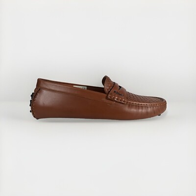 $650 Bally Werno Tan Interlaced Leather Driver Size 10.5, EU 43.5 Made in Italy
