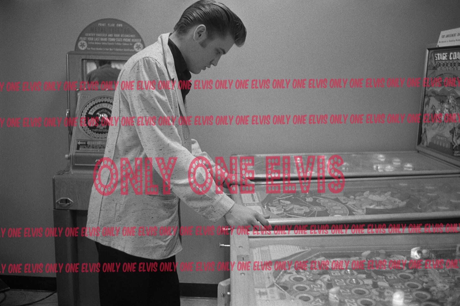 May 1956 ELVIS PRESLEY in PINBALL ARCADE Detroit Michigan FOX THEATER