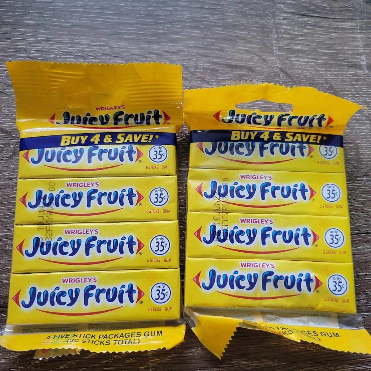 Wrigley's Juicy Fruit Gum 2 Pks Ea Containing 20 Sticks=40 Sticks