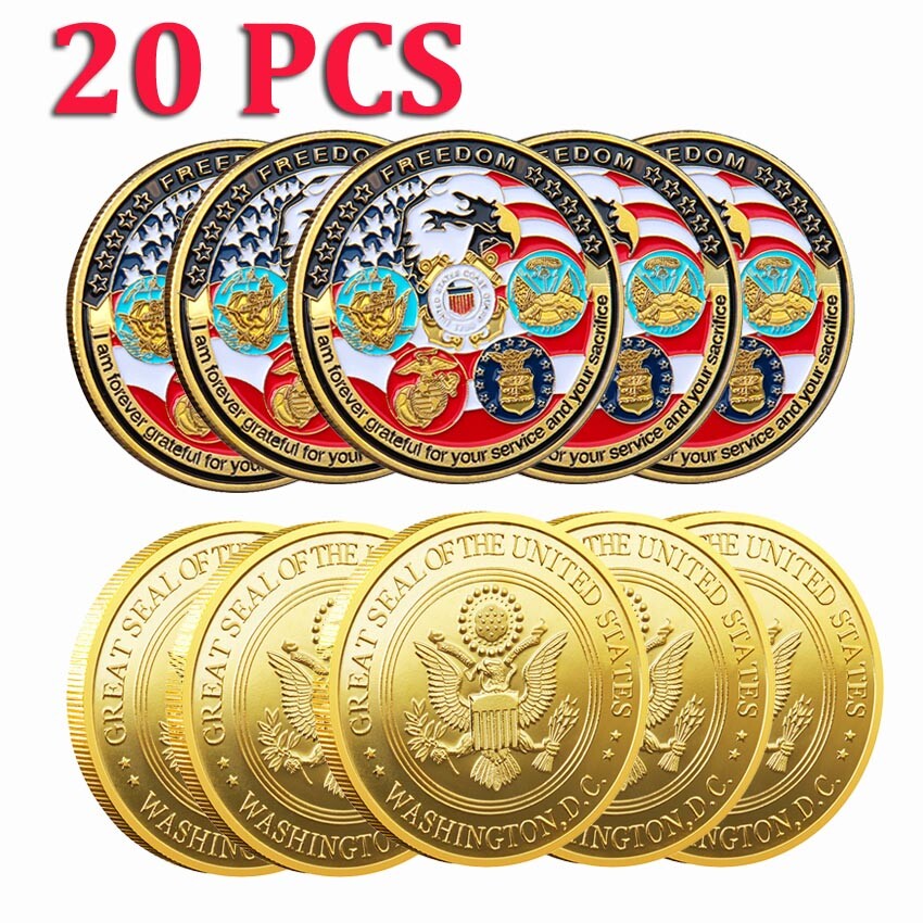20PCS Military Challenge Coins USAF Navy Army Freedom Eagle Collectible