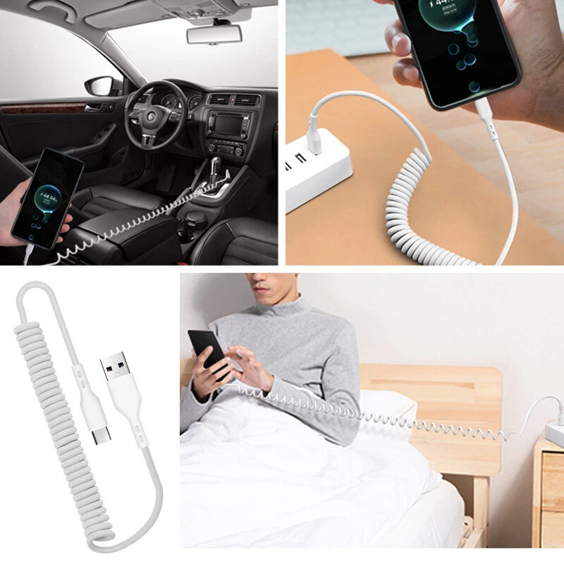 Spring Coiled Fast Charging Charge Lead Cable for iPhone Samsung Auto Ca 」 - Image 3 of 4