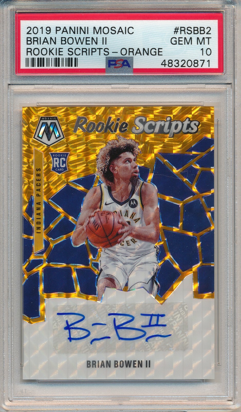 2019 PANINI MOSAIC BRIAN BOWEN II ROOKIE SCRIPTS ORANGE AUTO RC PSA 10 #RSBB2