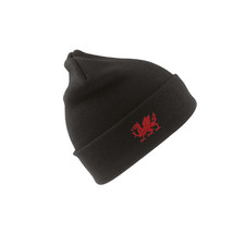 Welsh Dragon Beanie with Turned up Cuff Embroidered Beanie - Rugby Football gift