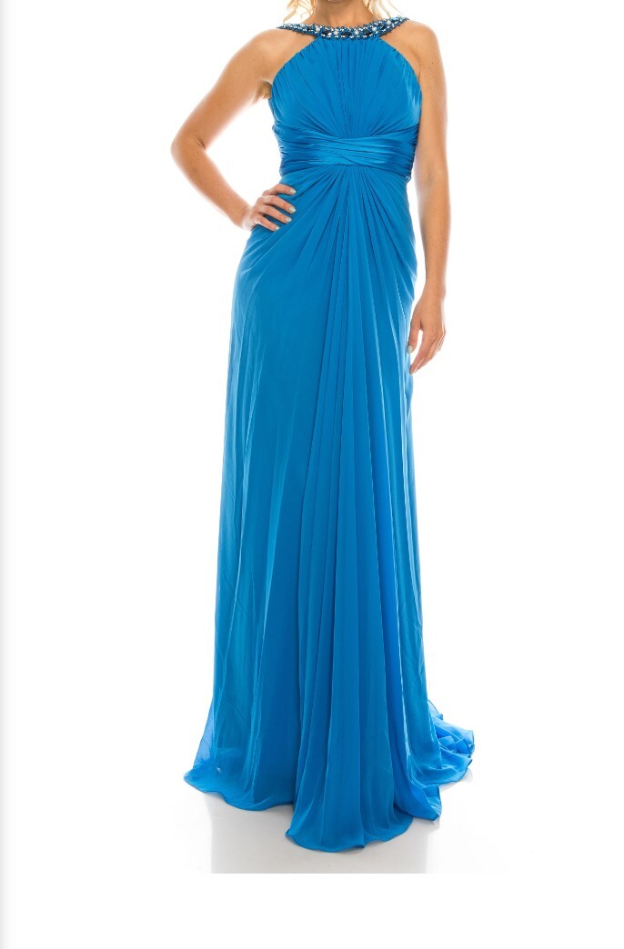 Odrella glamorous Evening Gown Embellished Halter Color Blue Siz 6,4, | eBay