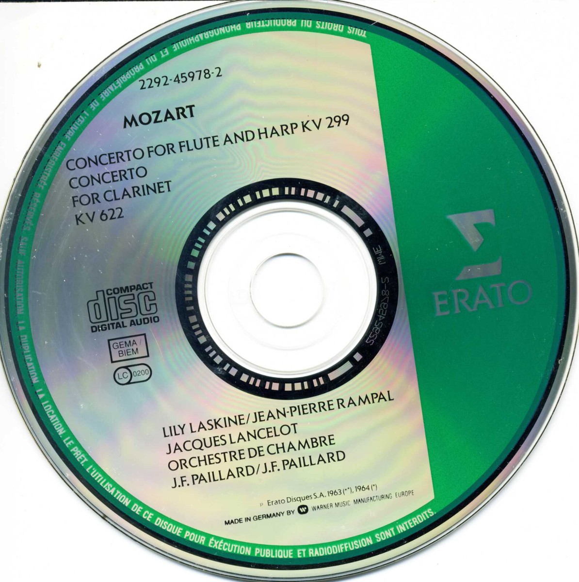 クラシック CD Mozart - Jean-Pierre Rampal &amp;amp; Lily Laskine, Jacques Lancelot,  Concerto Pour Flute &amp;amp; Harpe, Concerto Pour Clarinette Concerto pour Flute & Harpe, Concerto Pour Clarinette