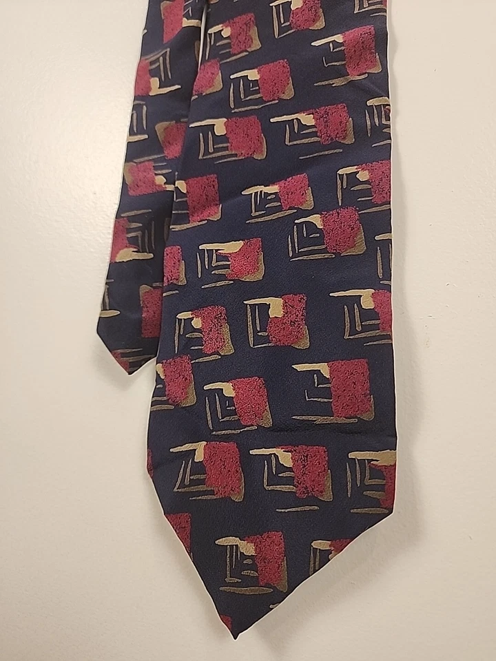 Corbata Bergere Para Hombres X-Long Extra Larga Cuello Azul Granate Dorado 100% Seda 64.5 X 4 Foto 3 de 4