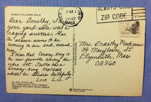 Vintage Used Political Postcard Nancy’s Lawn Sale Cancelled Sept 1982 #107 - Picture 2 of 2