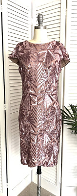 Dress The Population Size L Pink Mauve Sequin Cocktail Dress Low Back