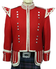 Scozzese Rosso Doppietto Kilt Giacca - Militare Piper Drummer Argento