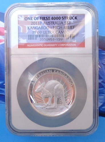 2011P Australia $1 Kangaroo High Relief NGC PF69 Ultra Cameo .999 fine silver