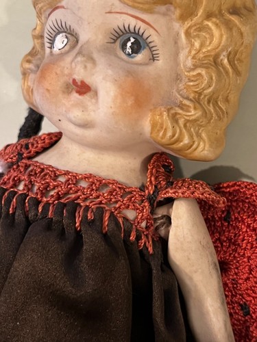 8” Frozen Charlotte Japan Nippon Bisque doll Kewpie flapper crocheted dress - Picture 3 of 4