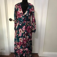 Band Of The Free Women's Floral Wrap Maxi Dress XS Teal & Burgundy NWT