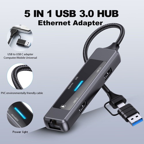 U-speed 5-in-1 USB 3.0 Hub Ethernet Adapter Type-c Docking Station Splitter - 第 1/9 張圖片