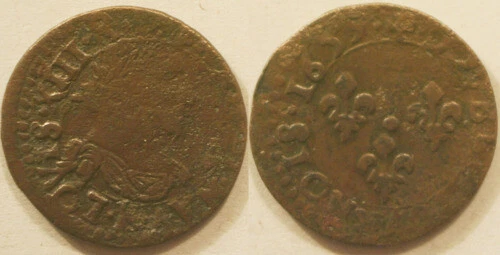 Pièces de monnaie françaises en cuivre monnaie royale qualité TB sur Louis XIII