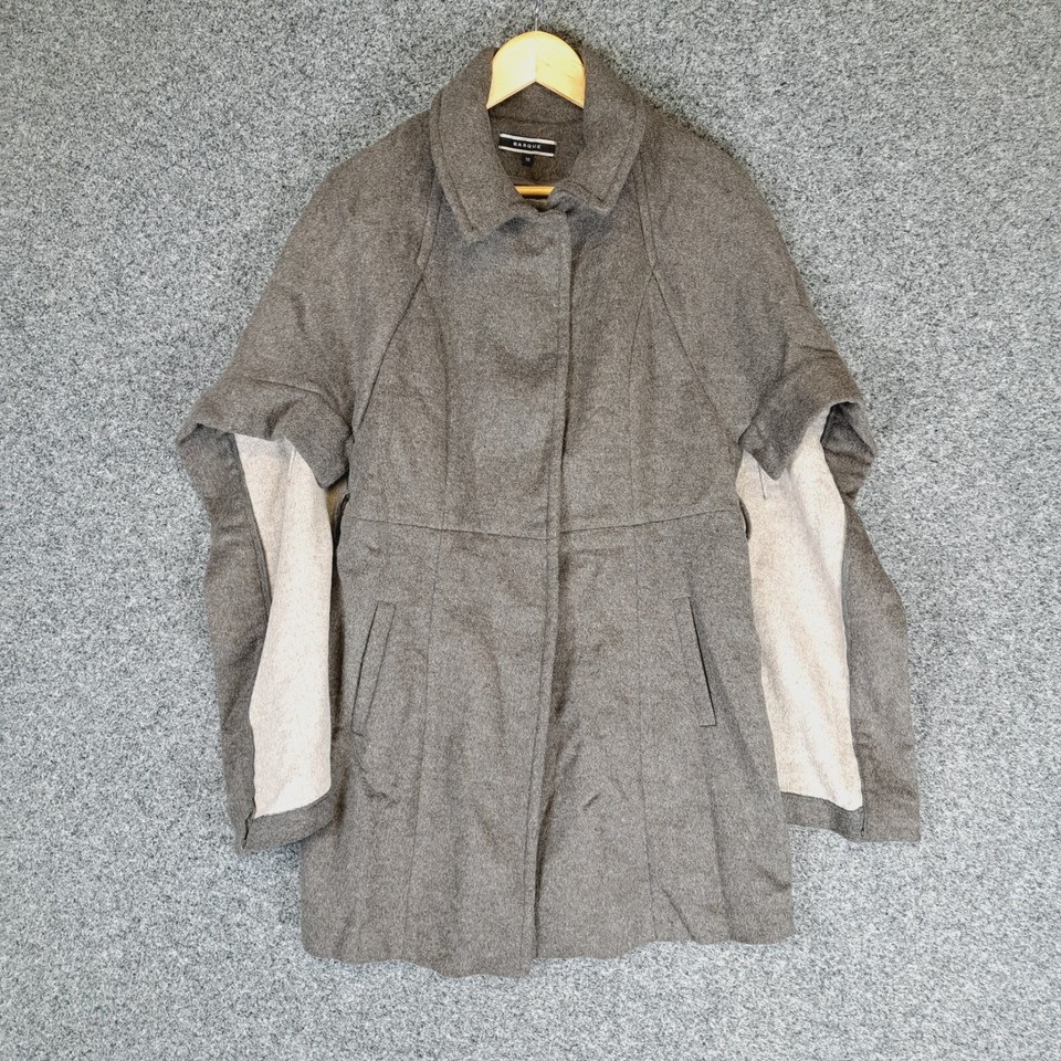 Basque Womens Coat Jacket Size 10 Grey Wool Blend Pockets Snap Button