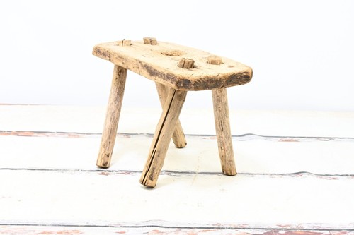 Antique . Primitive Handmade Wood Stool Milking Stool 4 Leg Barn Stool #2 - Picture 7 of 10
