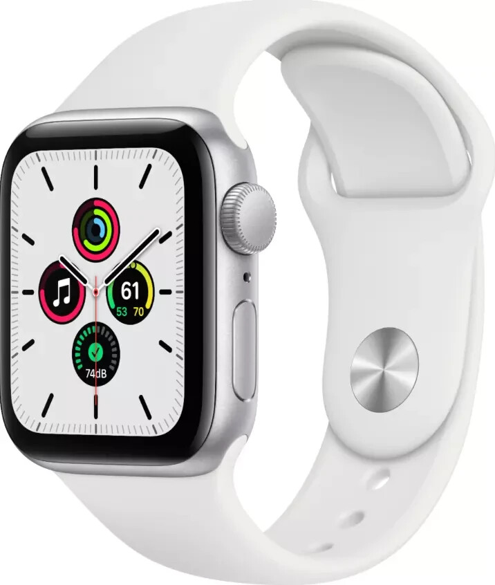 Apple Watch SE GPS 40mm Aluminum Case with White Sport Band MYDM2LL/A Silver-image